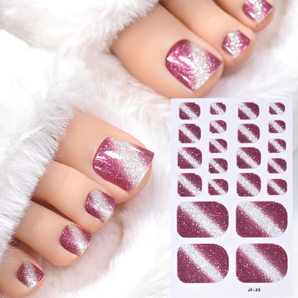 22tips/Sheet Glittering Toenails Manicure Art Decals Baking Free Toe Nail Stickers Full Cover Removable Adhesive DIY Nail Patch*