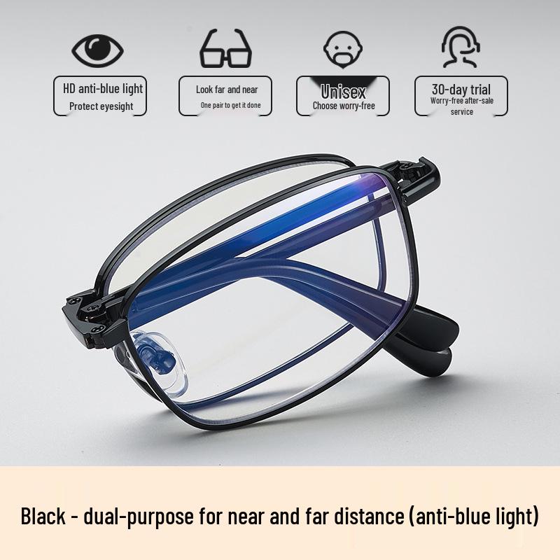 Anti-Blue Light Photochromic Folding Reading Glasses with Smart Zoom for Near, Mid, and Far Distances