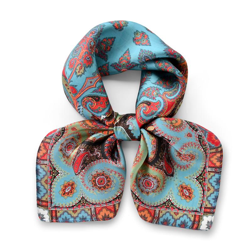 

Peacock blue 100% natural silk scarf satin hijab shawl gifts lady scarves headband 65cm women wrap kerchief tie national style 65x65cm