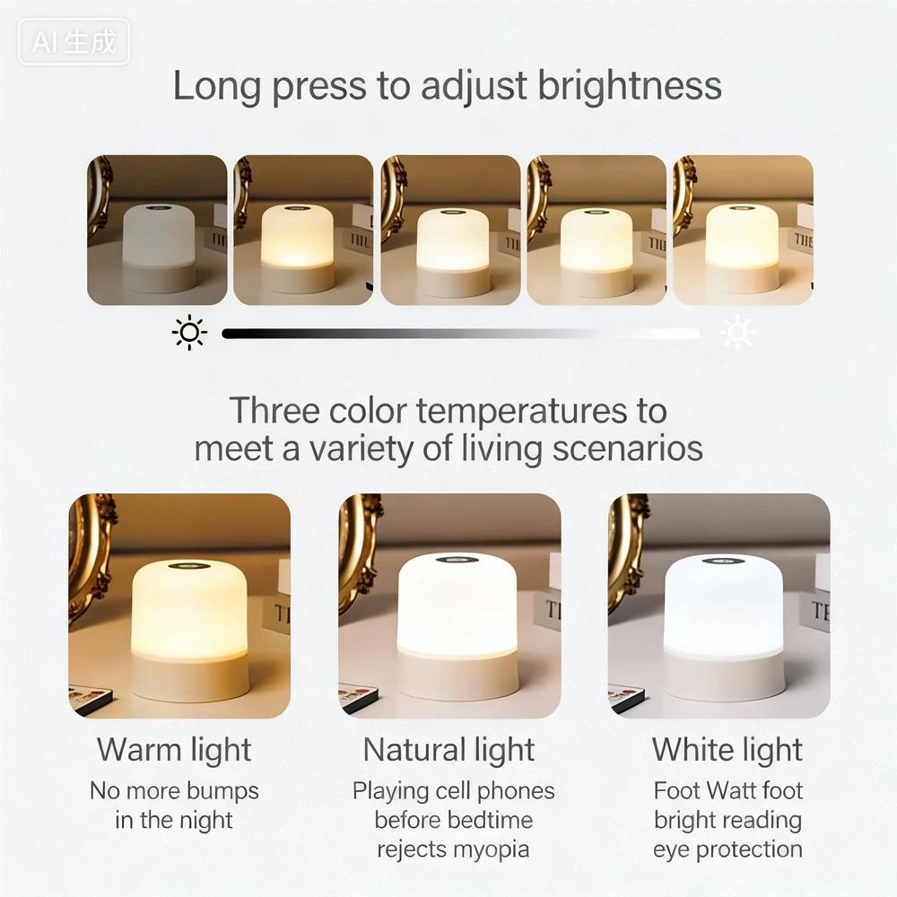 Touch LED RGB Night Light Table Lamp Rechargeable Dimming Bedside Lamp Bedroom Decoration Home Christmas Gift Children