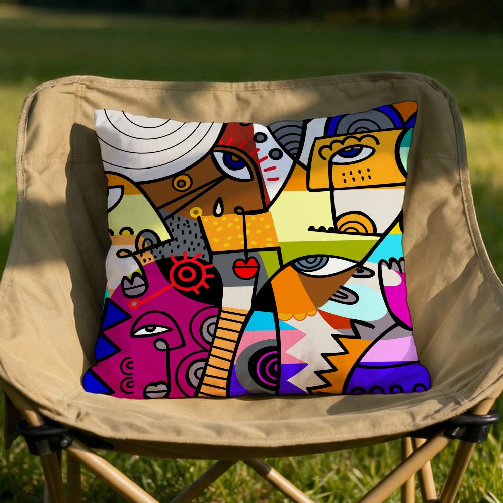 Colorful Abstract Faces Cushion Cover Soft Reversible  Durable Pillow Cover  MultiScene Use for Home  Car Daily Comfort