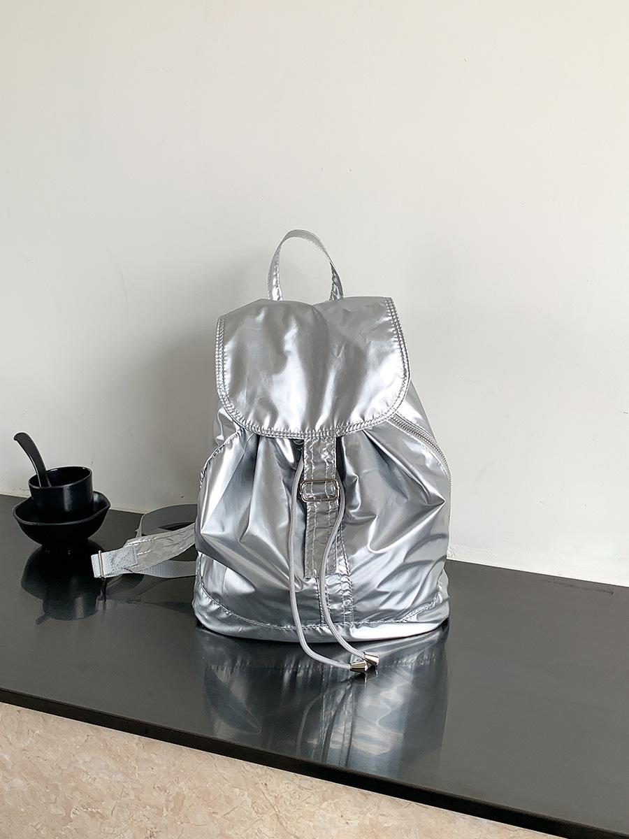 

Silver Nylon Designer Backpack Soft Light Woman s Backpacks Casual Waterproof School Bags for Teenager Drawstring Back Pack Bag 27x6x34cm