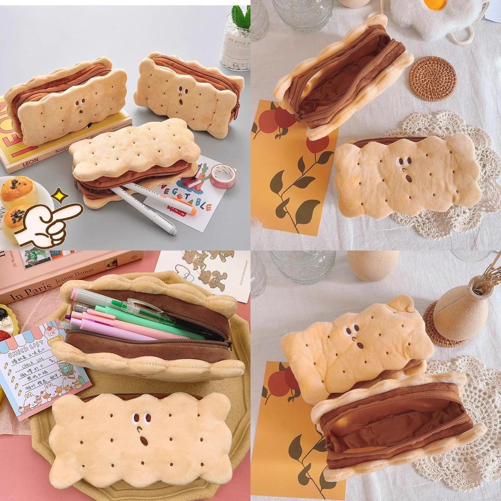 Trousse à Crayons Peluche Biscuit Sandwich Grande Capacité Pour Étudiants et Bureau