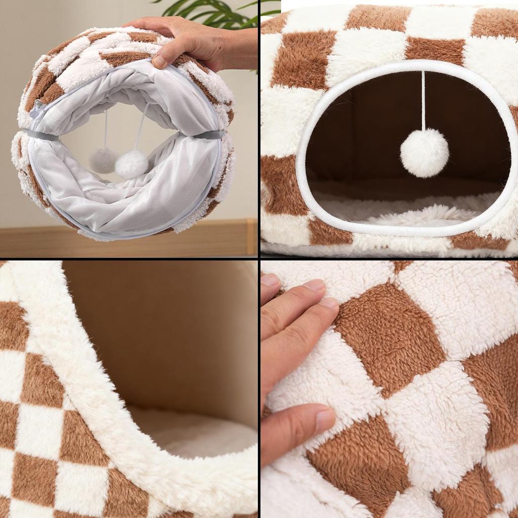 Cat Tunnel Bed With Ball Removable Cushion Cute Cat Bed Tunnel Toys For Kitten Puppy Small Dog Bunny Pet Enrichment Indoor