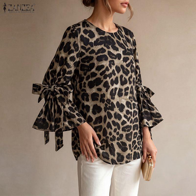 ZANZEA Women Casual Round Neck Loose 3/4 Sleeve Blouse