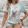 Summer Round Neck Cartoon Animal Pattern 3D Print Top Fashionable Casual Short Sleeved Women's T-shirts