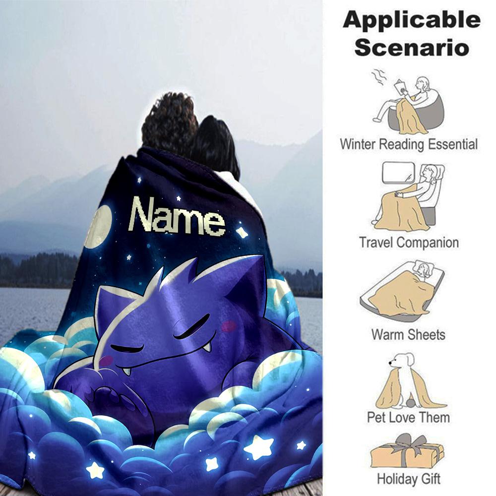 Customiz Name Personality Pokémon Gengar Blanket Soft &Warm Sofa Office Bed Travel Lunch Break Blanket, Gift Suitable All Seasons