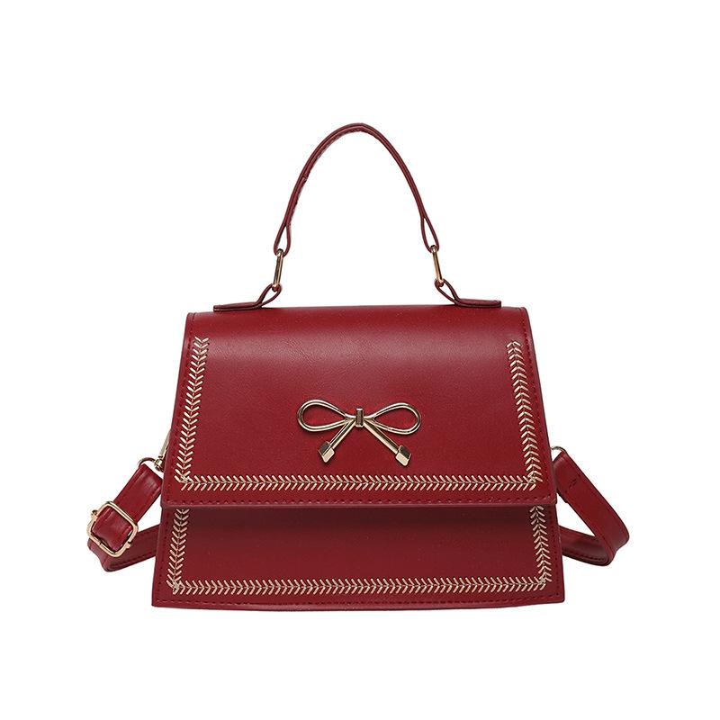 2025 summer new fashion large capacity simple casual texture solid color large capacity bow shoulder messenger bag