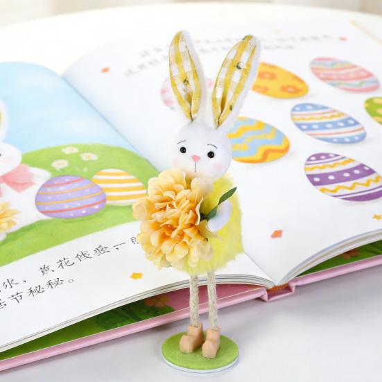 Easter Standing Bunny Doll Cute Fabric Rabbit Figurine with Artificial Flower for Spring Home Shelf Table Decor