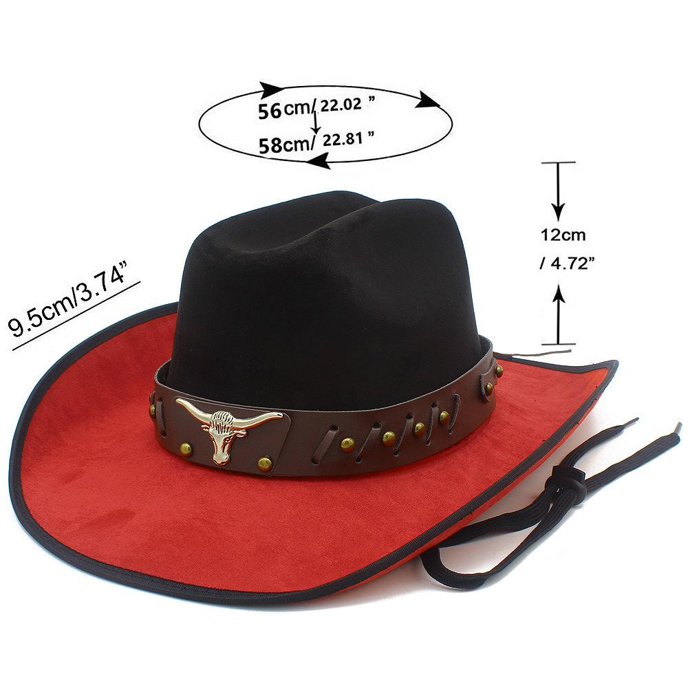 Fashion Strict Selection, High-quality Suede, Western Cowboy Hat, Personalized Contrasting Color, Bull Head Sunscreen, Sun Hat, Big-brimmed Top Hat