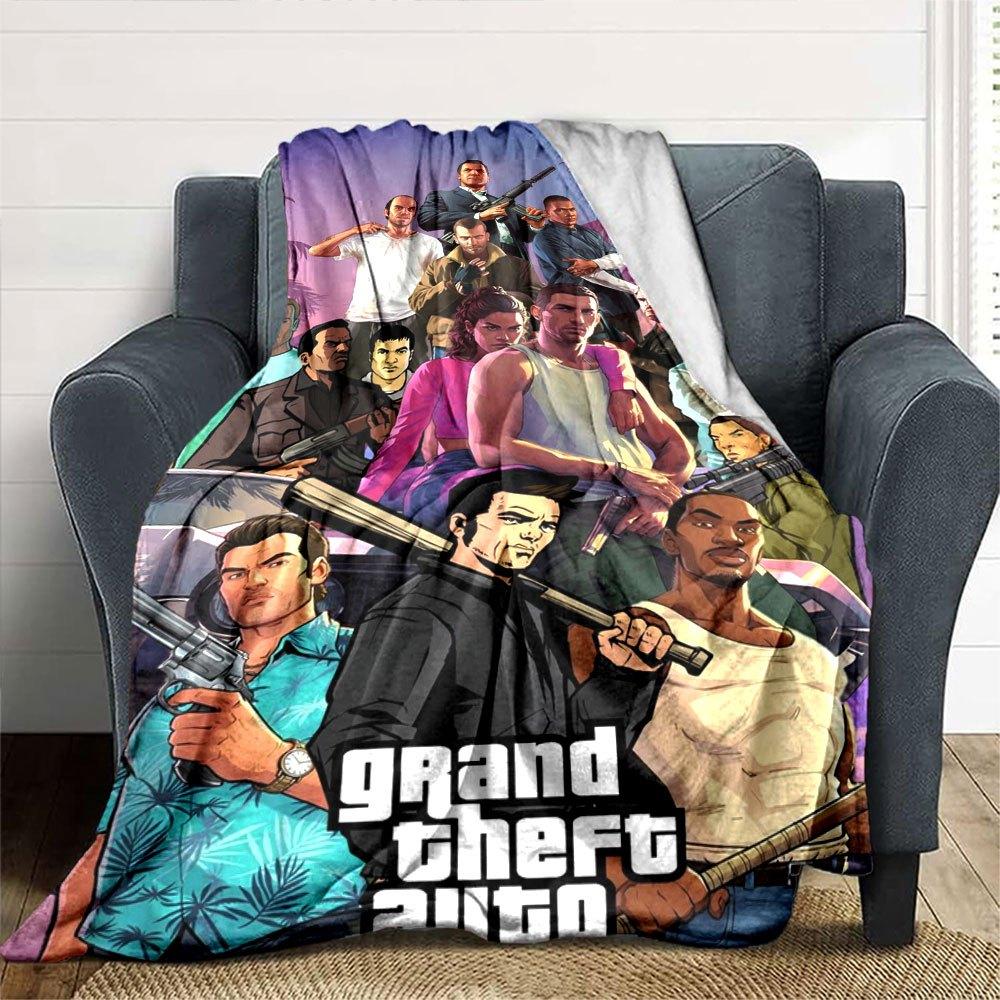 1pc Grand Theft Auto Soft Flannel Blanket with Designer Print A cozy blanket for all seasons, perfect for the couch, bed, office
