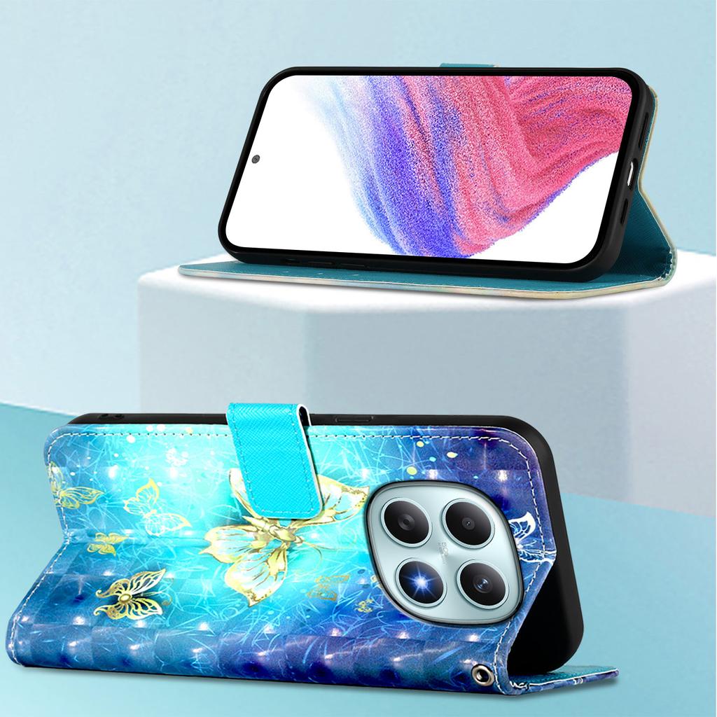 Dla Xiaomi Poco M8 5G/Redmi Note 15 5G (Światowy)/15 4G (Światowy) Skórzane etui z nadrukiem wzoru Portfel Stojak Pokrowiec na telefon komórkowy ze smyczą