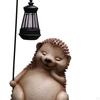 Garden Statue with Solar Light Hedgehog Figurine Lantern Lamp Night Patio Resin Animal