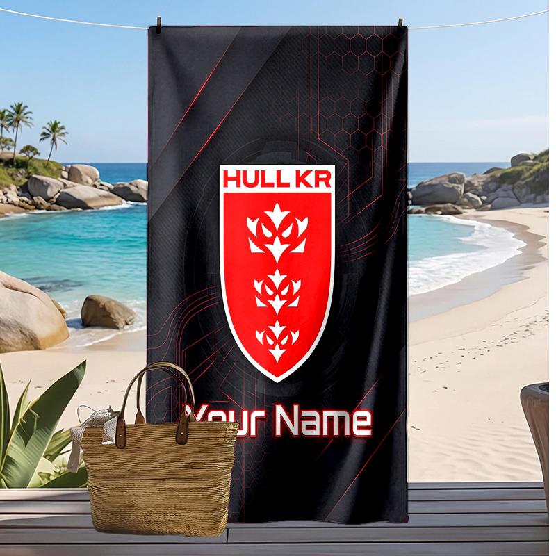 Asciugamano da Spiaggia Personalizzato Hull KR, Stampa il Tuo Nome Testo Asciugamano Leggero Assorbente per Nuoto Viaggio