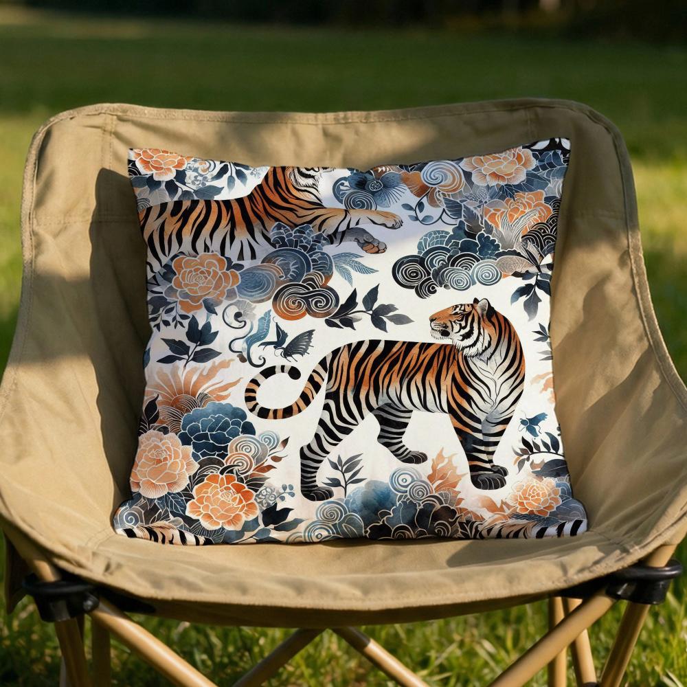 Tropical Tiger Pattern Cushion Cover Soft Reversible Durable Pillow Cover MultiScene Use for Home Car Daily Comfort