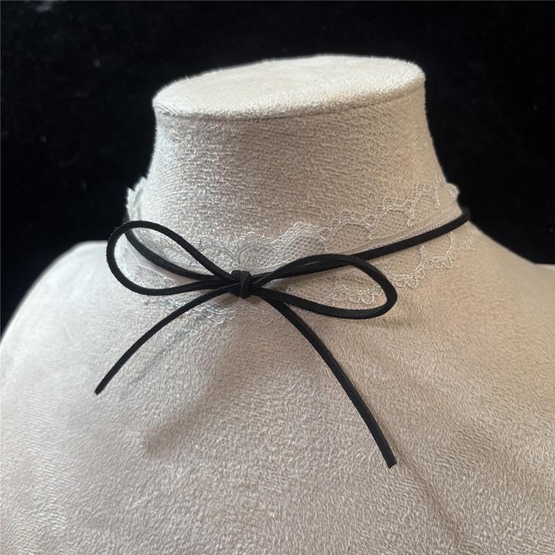 White Lace Bow Choker Clavicle Necklace Korean Style Sweet Women Neck Jewelry
