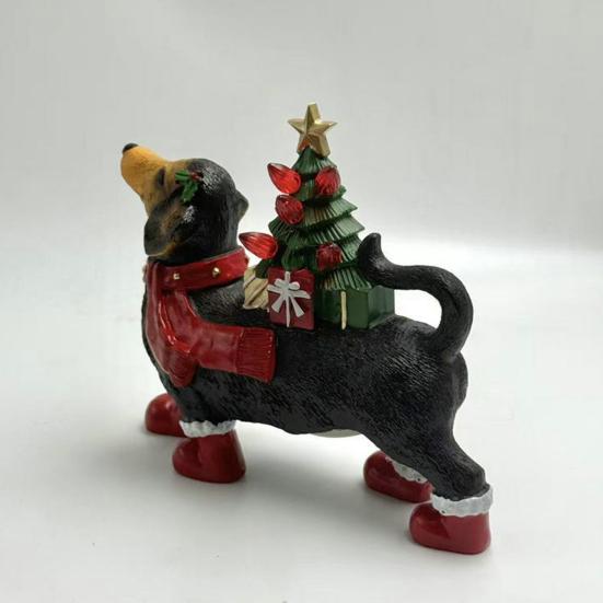 Dachshund Christmas Decor Resin Dog Figurine with Scarf Boots Lighted Blow Mold Xmas Tree Holiday Ornament