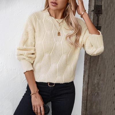 Autumn Winter Vintage Loose Long Sleeve Top Solid Color Cardigan Knitwear O-Neck Sweater