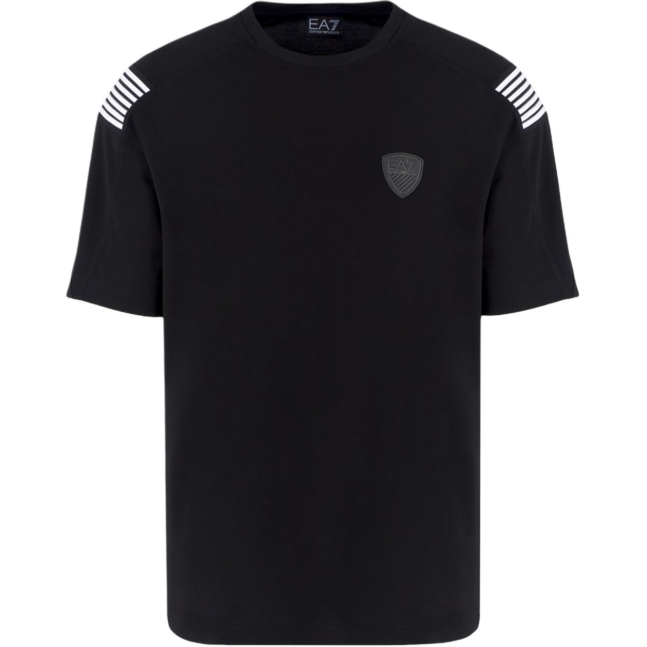 Emporio Armani EA7 Logo Badge Striped Crew Neck Short Sleeve T-Shirt Men tops Black 6DPT35-PJRGZ-1200 M