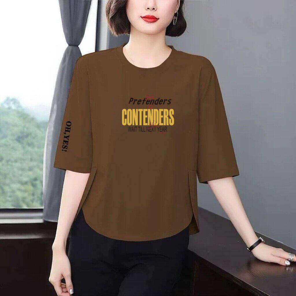 

Korean Chic Seven-Sleeve T-Shirt for Women: Loose, Slimming, Flaw-Concealing, Youthful, Versatile Top for Middle-Aged Moms Double Extra Large