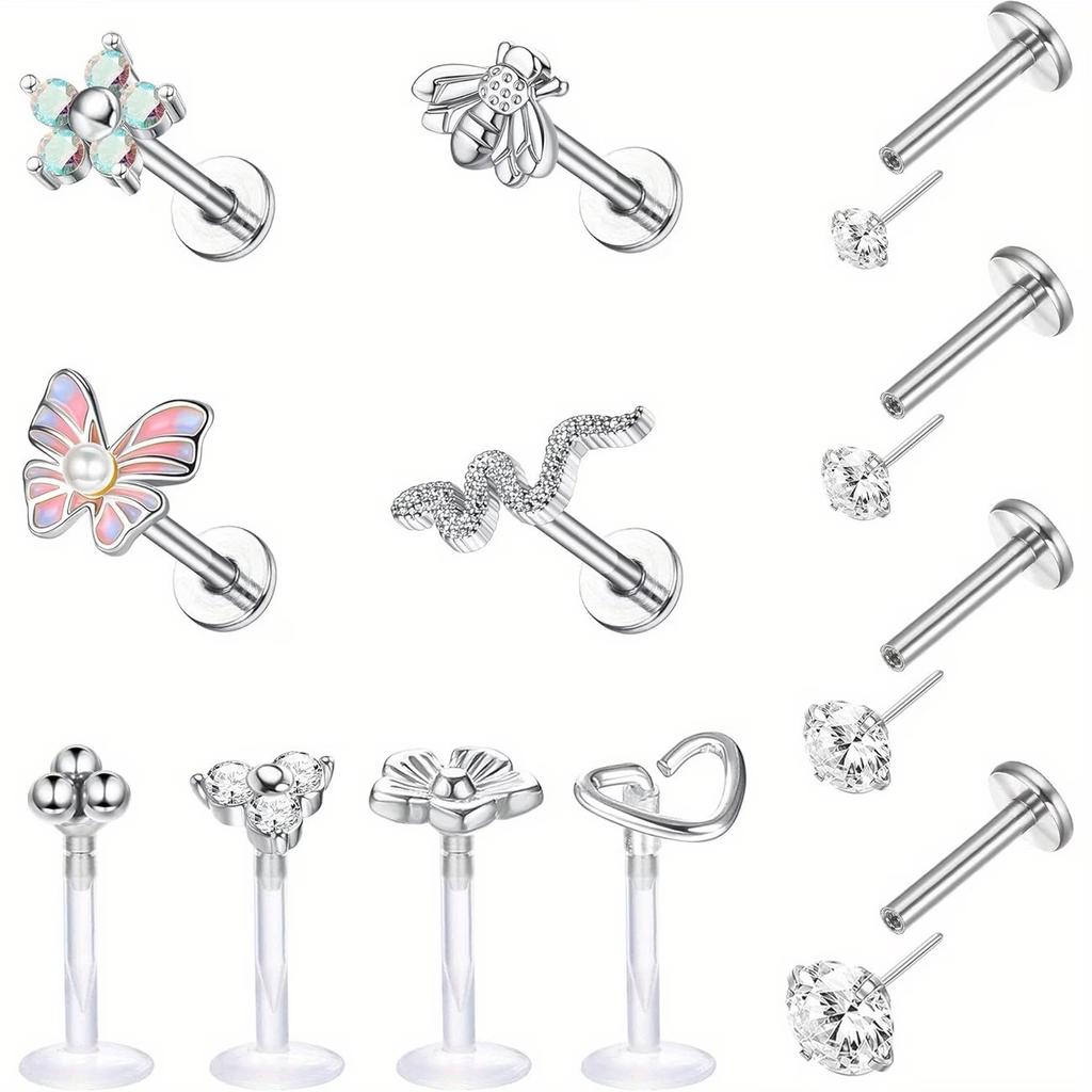 Cross-Border Explosions Electroplated Puncture Jewelry Stainless Steel Labret Lip Nails Butterfly Snake Temperament Nose