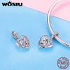 WOSTU 925 Sterling Silver Love Heart Lucky Charm CZ Bead Fit Original Bracelet Bangle Pendant Charms For Jewelry Making CQC1126