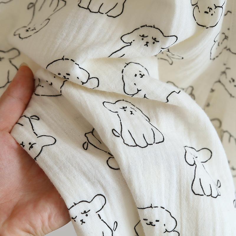 2026 New Spring and Autumn Women's Pajama Set 100% Cotton Crepe Cute Long sleeved Pants Two piece Printed Loose Home Fury