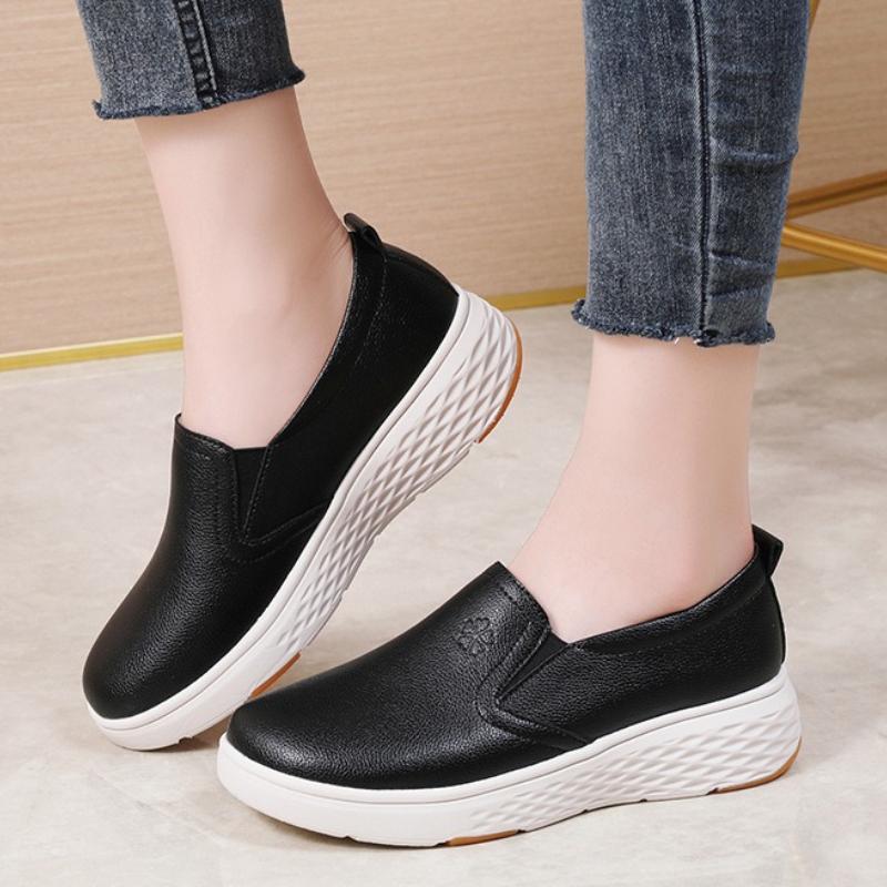 Slip-on Women Loafers PU Leather Waterproof Casual Shoes Non-slip Walking Shoes White Nurse Shoes