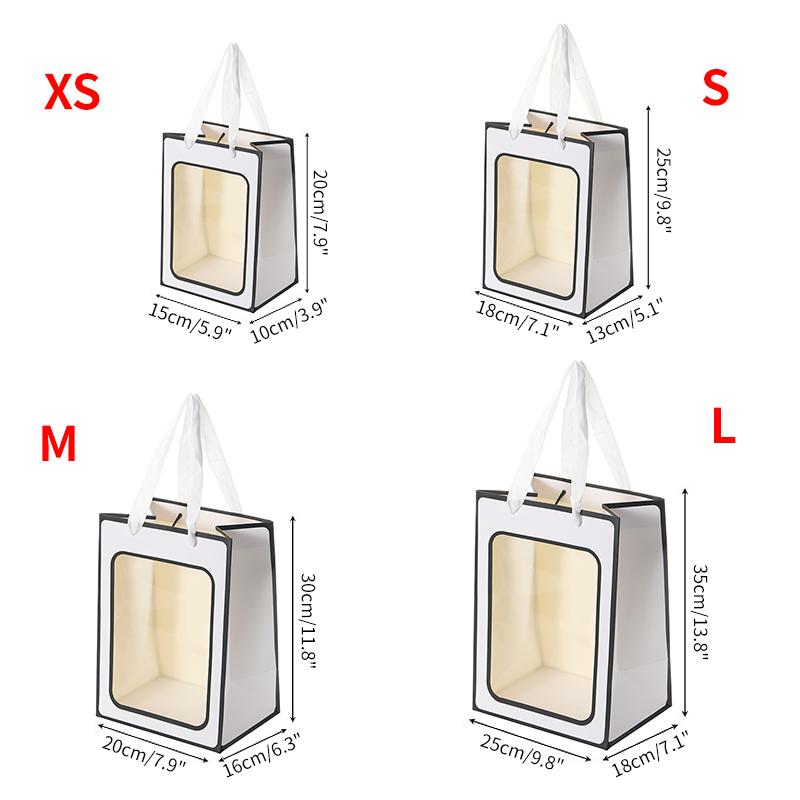 1PC Transparent Window Carrying Bag Clear Gift Bags Tote Paper Bag for Wedding Birthday Gifts Supplies Shopping Bags