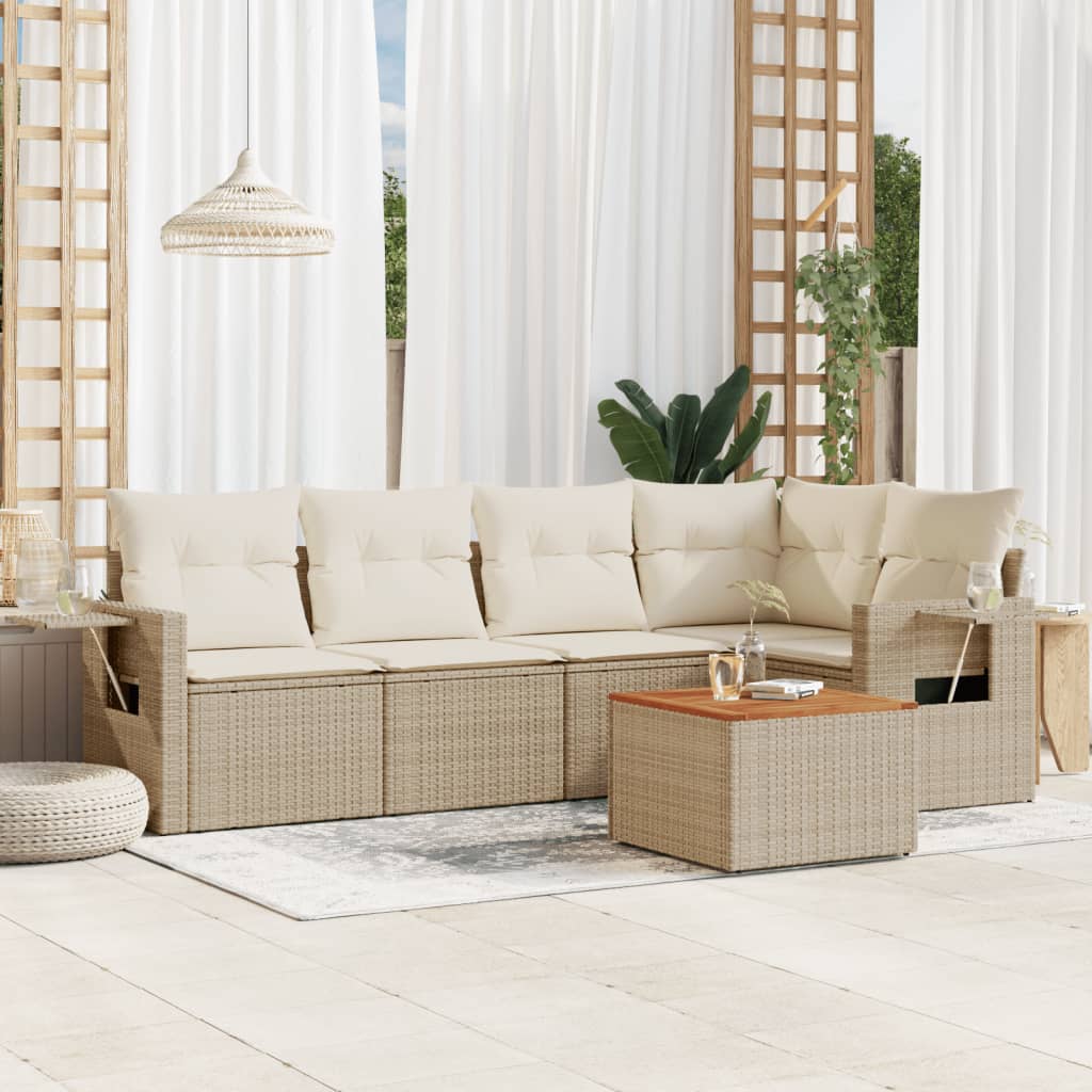Vidaxl 6-Cz. Garden Furniture Set With Cushions, Beige, Poly Rattan
