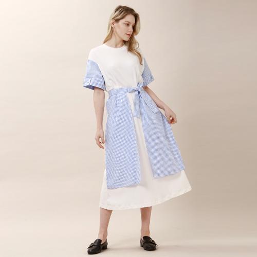 Bunderghost Color-Blocked Overskirt Long Dress (White Ivory)
