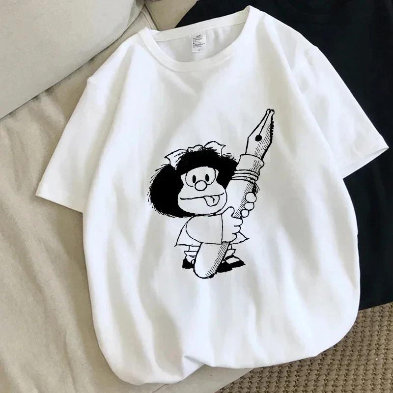 Harajuku Fun Cartoon Mafalda Kawaii Pattern Printed T-shirt Summer Cotton T-shirt Fashion Trend Top Harajuku Cotton Street Wear