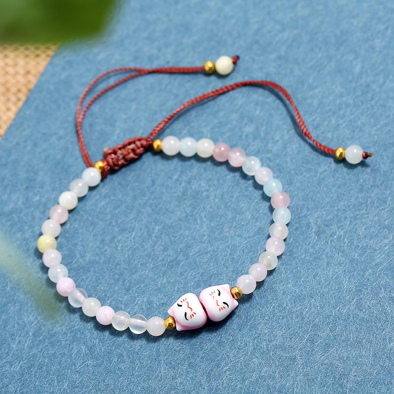 Retro sweet bracelet women's small fresh and versatile fashion temperament pink amethyst hand rope jewelry