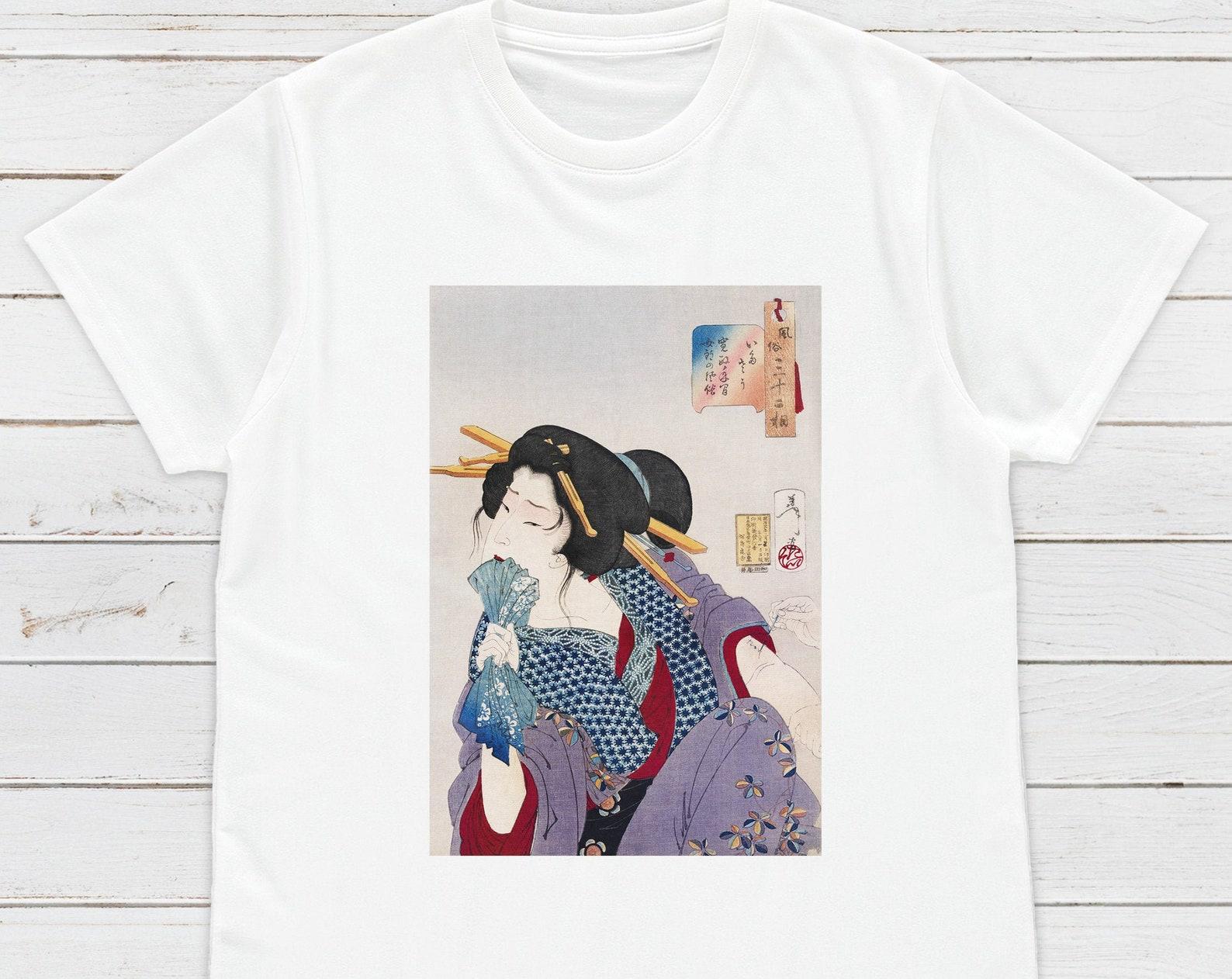 Ukiyo-e Geisha T-Shirt, Yoshitoshi Woodblock Art XL