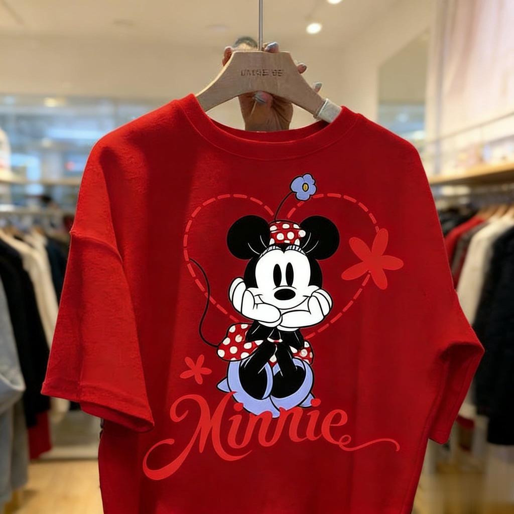 T-shirt Grafica Disney Minnie Mouse Donna Uomo Cotone Manica Corta Maglietta Stampa Cartone Animato Oversize Casual Top Estivo 2026 Moda Y2k