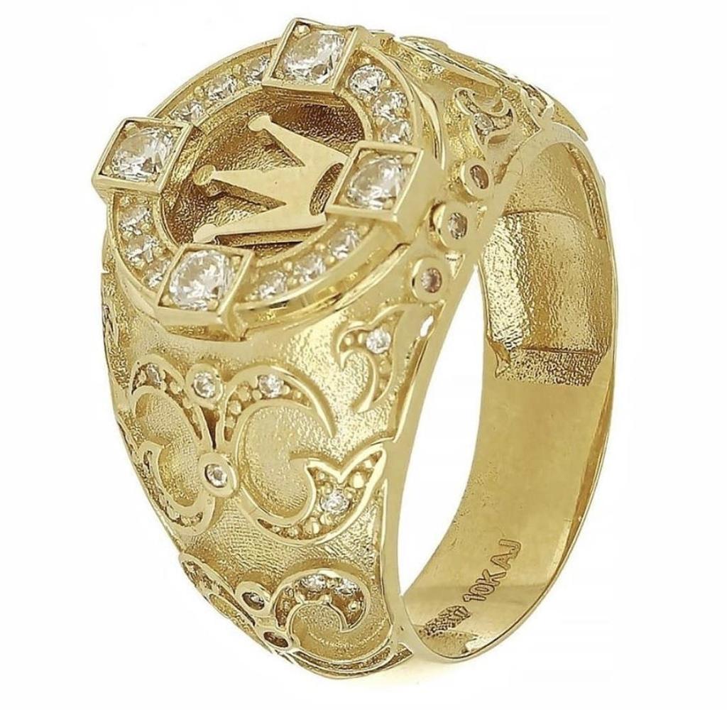 18k Gold Plated Crown Ring: Vintage European & American Style, Full Diamond Engraved Men's Ring, Ideal Christmas Gift