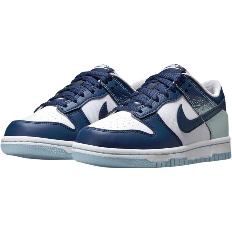 Nike Dunk Cushioning, Wear Resistant Low Top Kids' Skateboarding Shoes White/Marine Blue Sneakers IB7687-100