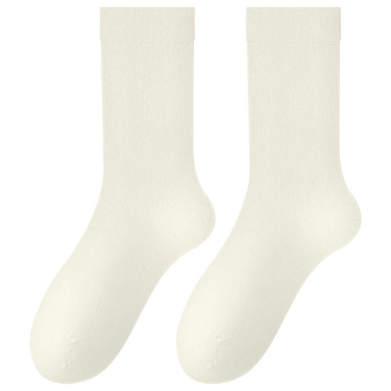 Women's Autumn and Winter Pure Cotton Thick White Mid-calf Socks, Antibacterial, Deodorizing, Sweat-absorbing and Breathable Long Calf Socks