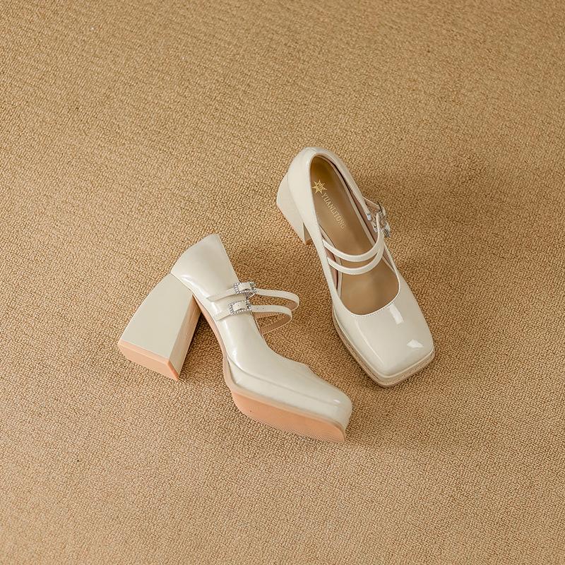 Sheepskin version~ High heels women's thick heels are not tired of high-end feeling, foot single shoes women's waterproof table, super high heels wom