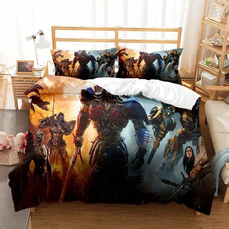 Transformers Printed Quilt Cover Pillowcase 3D Digital Printing Three-Piece Set