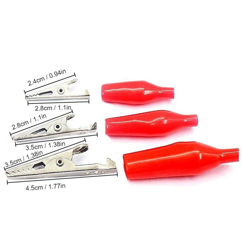 10PCS Alligator Clip 28MM 35MM 45MM Black Red Soft Plastic Coated Testing Probe Mini Alligator Test Clips, Large/Medium/Small