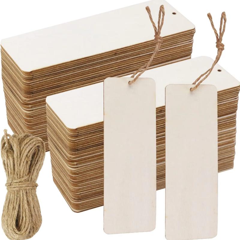 Wooden Blank Bookmarks DIY Wooden Craft Bookmarks Wooden Hanging Rectangular Blank Bookmark Decorations,Birthday Party Decoratio