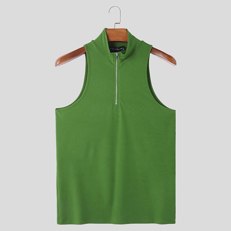 

INCERUN Мужские повседневные майки-топы на молнии без рукавов с воротником-стойкой, однотонные, летние XL