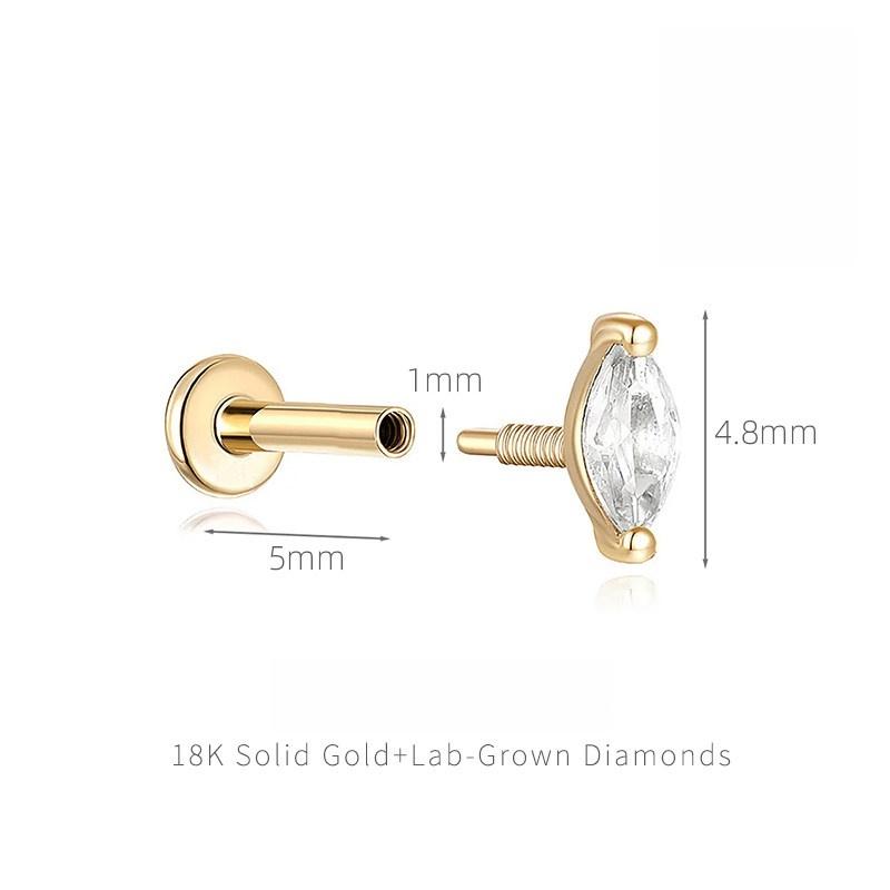 New Style Solid 18K Gold Internally Threaded High Quality Cartilage Studs Body Piercing Jewelry Custom 1pcs