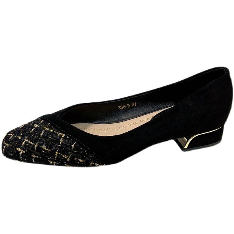 Vår Sommar Kvinnor Höga Klackar Eleganta Dam Pumps Mjukt Tyg Fyrkantig Klack 3.5cm Svart Blå Röd Plus Storlek 42