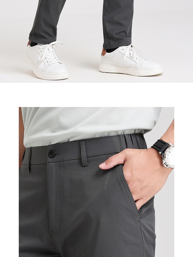 Langdeng Men's Business and Leisure Machine Washable Elastic Waist Casual Pants