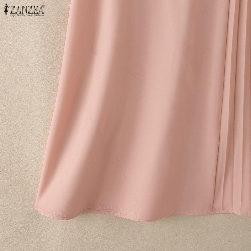ZANZEA Women Casual V-Neck Solid Color Loose Short Sleeve Dress