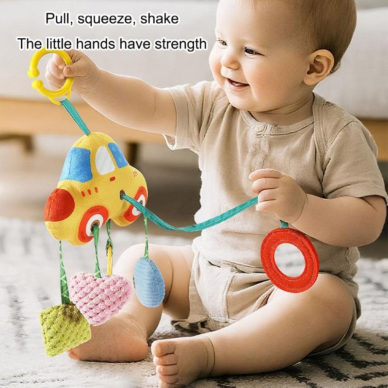 High Contrast Sensory Toy For Infants Plush Animal Hanging Rattle With Detachable Hooks For Stroller Crib