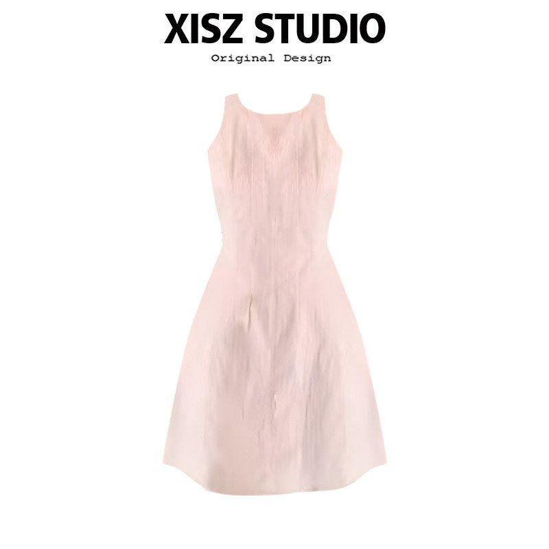 

French-Style High-End White Vest Dress for Women, Spring and Summer, Petite, Elegant, Waist-Cinching, Slimming, Sleeveless A-Line Short Dress Gray powder M