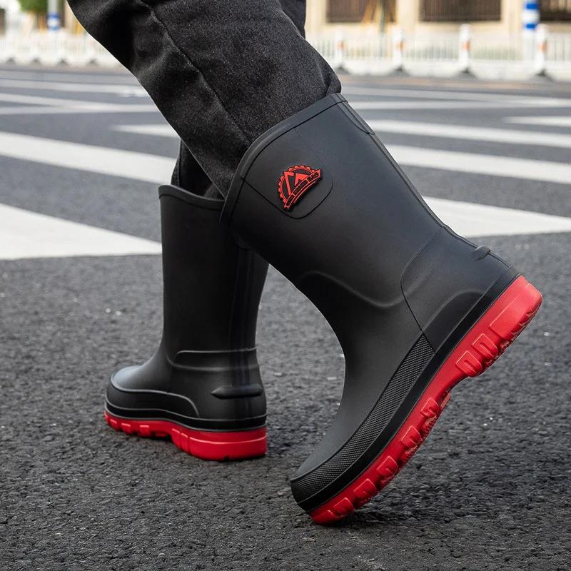 Men's Rain Boots Fashion Mid Calf Rubber Boot Non Slip Fishing Boots for Men Waterproof Work Safety Galoshes Botas Lluvia Hombre